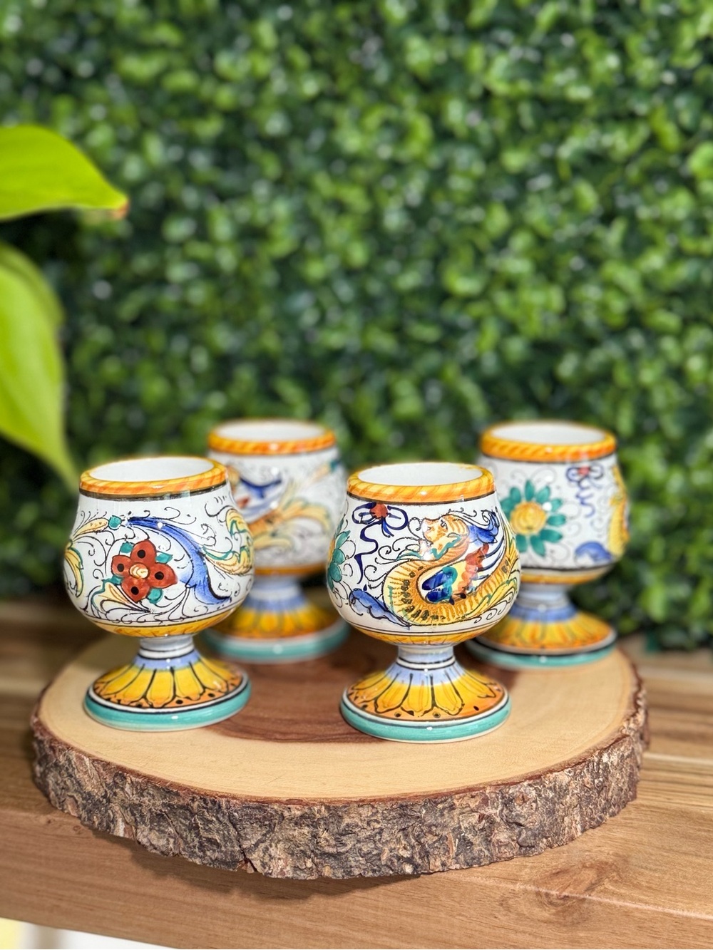 4 Deruta Raphaelesque Ceramic Goblets Made in Italy